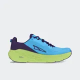 Championes de running Altra FWD VIA, color celeste con detalles en violeta y suela verde.