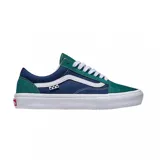 Zapatillas Vans Skate Old Skool color verde y azul con detalles en blanco.