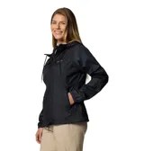Campera cortaviento Columbia modelo Flash Forward II, color negro, con capucha ajustable, cierre frontal y bolsillos laterales con cremallera. Cuenta con tecnología Omni-Shield y protección solar Omni-Shade.