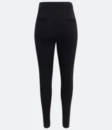 Pantalón legging negro de punto roma, con cintura alta y botones metalizados decorativos en los laterales.