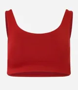 Top deportivo color marrón, sin copa, con escote redondo y breteles medianos.