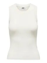 Top de punto sin mangas, marca JDY, color blanco, con cuello redondo y calce ajustado.