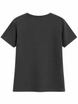 Remera básica de manga corta y cuello redondo, de corte recto y color gris melange oscuro con efecto lavado.