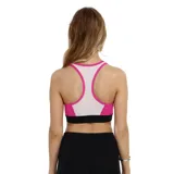Top deportivo fucsia con banda inferior negra con logo Avia en blanco.