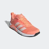 Championes de entrenamiento Adidas Dropset Control, color naranja con detalles en blanco. Presentan un diseño de malla transpirable, mediasuela estable para levantamiento de pesas y suela de caucho resistente.