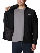 Polar Columbia Basin Trail III Full Zip para hombre, color negro, con cierre frontal completo y cuello alto. Presenta un tejido liso y suave, con bolsillos laterales con cierre.
