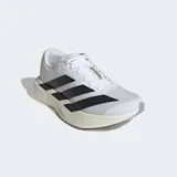 Championes de running Adidas Adizero Evo SL, color blanco con tres franjas negras en el lateral. Cuentan con entresuela Lightstrike Pro y suela Continental.