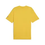 Remera amarilla de algodón con cuello redondo y estampado al frente con el logo de Puma Hoops y un tigre con una pelota de básquet.