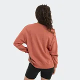 Buzo de cuello redondo color terracota, con estampa frontal de estilo playero que incluye palmeras, aves y el logo de la marca Reef.