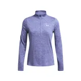 Remera deportiva Under Armour Tech color verde claro jaspeado, de manga larga y cuello con cremallera corta. Logo de la marca estampado en el pecho.