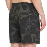Short de baño Volcom con estampado de estilo camuflado floral en tonos verde militar y negro, cintura elástica con cordón ajustable negro.