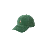 Gorro de corduroy color verde oscuro, modelo clásico de visera curva, con el logo del jugador de polo bordado en el frente.