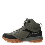 Championes de trekking tipo botita marca Topper, color gris con detalles en negro y suela de goma color caramelo. Presentan diseño robusto con refuerzos en puntera y talón, cordones jaspeados y caña alta para mayor soporte.