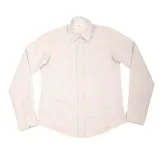 Camisa de manga larga a rayas verticales azules y blancas, confeccionada en algodón.