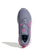 Championes de running Adidas Galaxy 7 para mujer, con capellada de malla técnica en color gris y detalles en fucsia vibrante. Presentan las icónicas tres tiras laterales, entresuela Cloudfoam para mayor amortiguación y suela de goma resistente.