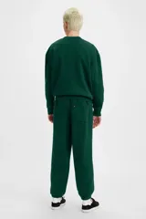 Pantalon de jogging Levi's color verde oscuro, confeccionado en mezcla de algodón y poliéster, con cintura elastizada con cordón ajustable y puños en los tobillos. Cuenta con el logo de la marca bordado en blanco en la parte superior izquierda.