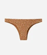 Bombacha de bikini de corte clásico y laterales medios, confeccionada en microfibra con estampado animal print tipo Bambi en tonos marrón y blanco.