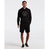 Buzo hoodie negro de felpa suave con logo de Original Penguin estampado en el pecho, con efecto lavado. Tiene capucha ajustable con cordón y bolsillo canguro.
