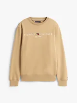 Buzo color beige de Tommy Hilfiger, de cuello redondo y corte clásico. Presenta el logo de la marca bordado en el pecho.