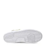 Championes urbanos Adidas modelo Break Start Bold, color beige con detalles en blanco y dorado. Presentan una plataforma blanca, las icónicas tres tiras laterales y una cadena decorativa dorada en el lateral.