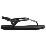 Sandalias tipo ojotas Havaianas modelo Luna, color rosado metalizado, con diseño de tiras entrelazadas y ajuste en el talón.