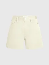 Shorts color crema de sarga de algodón elástica, talle alto, con bragueta con cremallera, diseño de cinco bolsillos, acabado ligeramente lavado y herrajes de Calvin Klein.