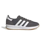 Championes Adidas modelo Run 70s 2.0, de estilo retro inspirado en los años 70. Presentan un diseño en tonos gris oscuro con las icónicas tres tiras laterales en blanco, mediasuela Cloudfoam para mayor amortiguación y suela de caucho color caramelo.