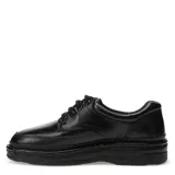 Zapato de vestir acordonado color negro, confeccionado en cuero, con suela de goma robusta y costuras reforzadas.