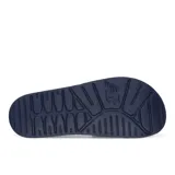 Ojotas New Balance de goma color azul marino con logo blanco.