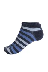 Par de medias cortas con rayas horizontales en tonos azul y gris.