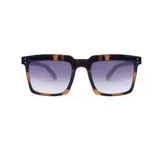 Lentes de sol unisex Vulk modelo Sai, con marco cuadrado de carey y lentes grises degradé.