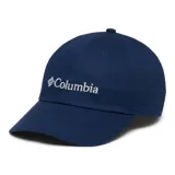 Gorra de béisbol azul marino con diseño clásico de seis paneles y visera curva. Presenta el logo de la marca bordado en color blanco en la parte frontal y cuenta con cierre de velcro ajustable en la parte posterior.