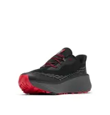 Championes de trail running Columbia modelo Konos Trillium Atr Techlite, color negro con detalles en rojo y suela gruesa con amortiguación.