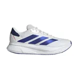 Championes de running Adidas Duramo SL 2, color blanco con detalles en azul y suela blanca.