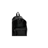 Mochila Saint Laurent City en cuero negro con relieve de cocodrilo, compartimento principal con cierre y bolsillo frontal con cierre.