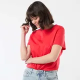 Camiseta de punto de manga corta y cuello redondo, color rojo, de corte clásico y liso.