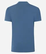 Blusa de punto color celeste, con cuello alto, manga corta y malla texturizada.