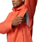 Campera cortaviento impermeable y transpirable Columbia Trailborne 2.5L Shell, plegable y compacta, combinada en color gris y naranja.