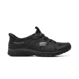 Championes deportivos Skechers Slip-Ins Sport Tranquil, color negro, de diseño sin cordones con tecnología Hands Free, parte superior de malla y revestimiento sintético perforado.