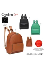 Mochila negra de cuero sintético con bolsillo frontal con cierre y logo de la marca.