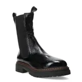 Botas tipo Chelsea de la marca Bottero, confeccionadas en cuero con acabado brillante. Presentan paneles laterales elásticos, tirador en la parte superior y suela de goma dentada con detalle de costura en contraste.