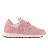 Championes New Balance 574 color rosa con detalles en blanco y estampado floral en el interior.
