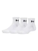 Medias deportivas de media caña Under Armour color blanco con el logo de la marca bordado en negro en el lateral del tobillo.