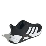 Championes Adidas Dropset Control para hombre, color negro con las tres tiras características en blanco en los laterales y entresuela de diseño técnico en blanco y gris.