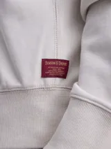 Buzo de cuello redondo con detalle de costura triangular en el escote, de corte clásico y mangas largas con puños acanalados.