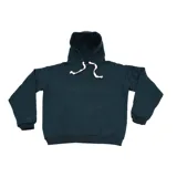 Buzo deportivo azul con capucha y cordones blancos.