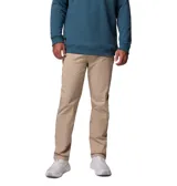 Pantalón beige de la colección ROC de Columbia, de corte recto y tejido elástico, con trabillas, bolsillos funcionales y detalle reflectante en los puños.