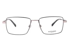 Anteojos de receta Azzaro con marco metálico rectangular en color gris oscuro. Presentan un diseño minimalista con detalles texturizados en las varillas y plaquetas ajustables.