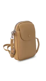 Bandolera pequeña tipo porta celular, color verde claro, confeccionada en cuero sintético. Cuenta con cierre principal, bolsillo frontal con tapa y broche a presión, y correa ajustable extraíble.