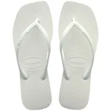 Ojotas Havaianas Slim Square color blanco, con suela texturizada y tiras delgadas con logo de la marca.